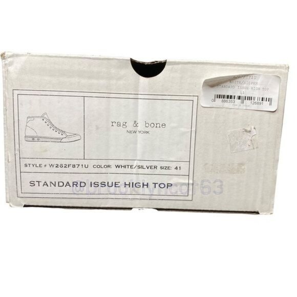 Rag & Bone Standard Issue Sneakers High Tops Canvas White Silver Lace Ups sz 11 - Picture 14 of 16